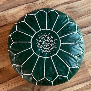 Leather Emerald Green Moroccan Pouf